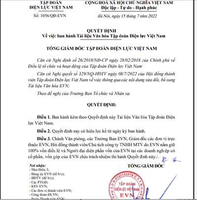Tập đoàn Điện lực Việt Nam ban hành bộ Tài liệu Văn hóa EVN